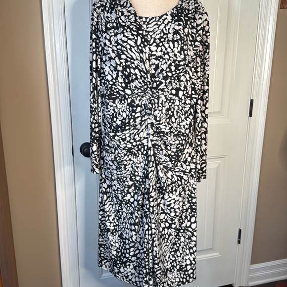 Chaps Faux Wrap Dress S 22W Midi Stretch Black White - Picture 1 of 10